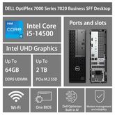 DELL OptiPlex 7000 Series SFF Desktop Intel Core i5 8GB RAM Intel UHD Graphics 256GB SSD Storage Windows 11 Pro - Black
